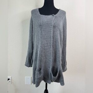 Eileen Fisher Air Knit Snap Button Mohair Wool Cardigan Gray Sz L Grunge Grandma